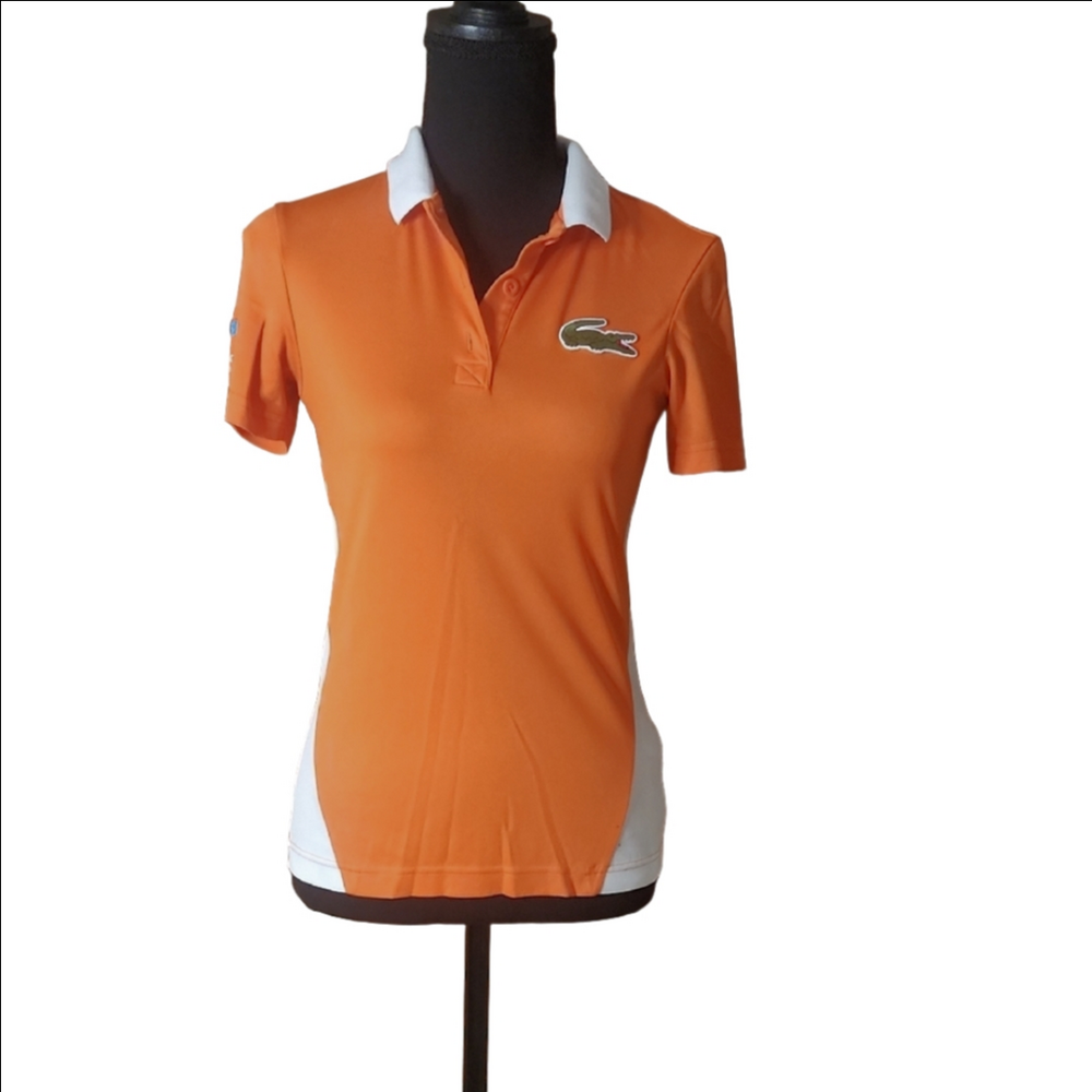 Lacoste Orange and White Short Sleeve Polo Top